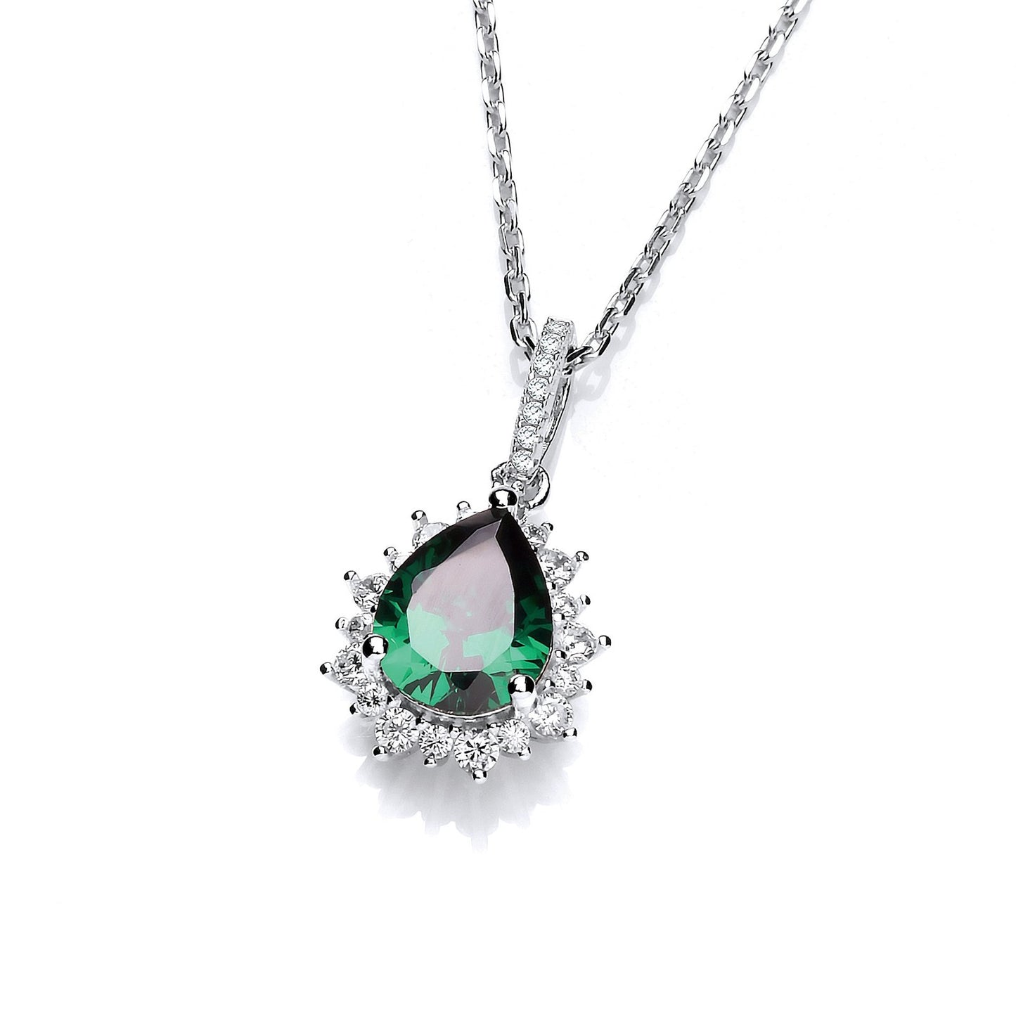 Silver Green Teardrop Cubic Zirconia Pendant with 18" Chain - Fine Necklace - Certified Authe – Luxury Jewellery by Im
