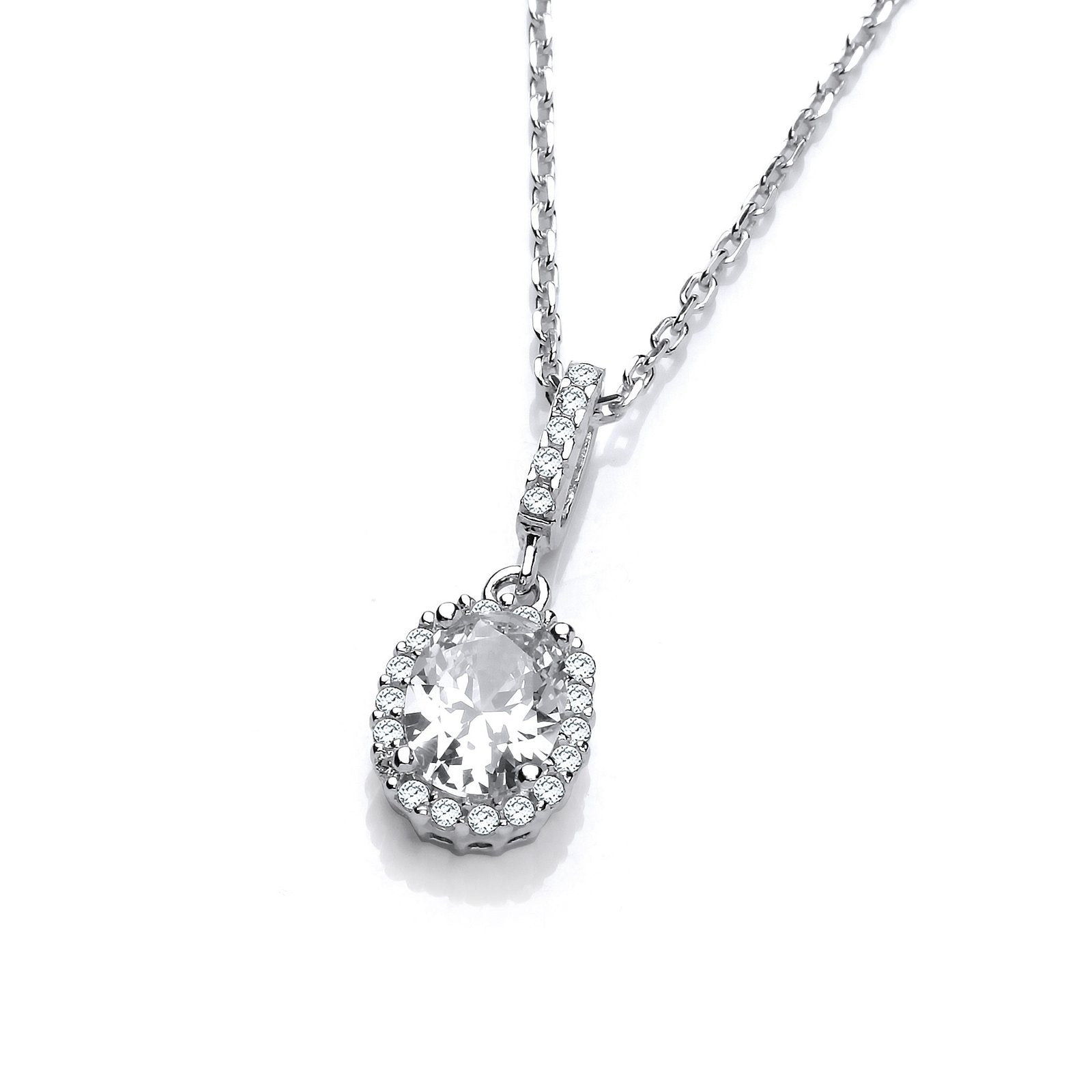 Oval Clear Cubic Zirconia Drop Pendant with 18" Chain - Fine Necklace - Certified Authentic – Luxury Jewellery by Impe