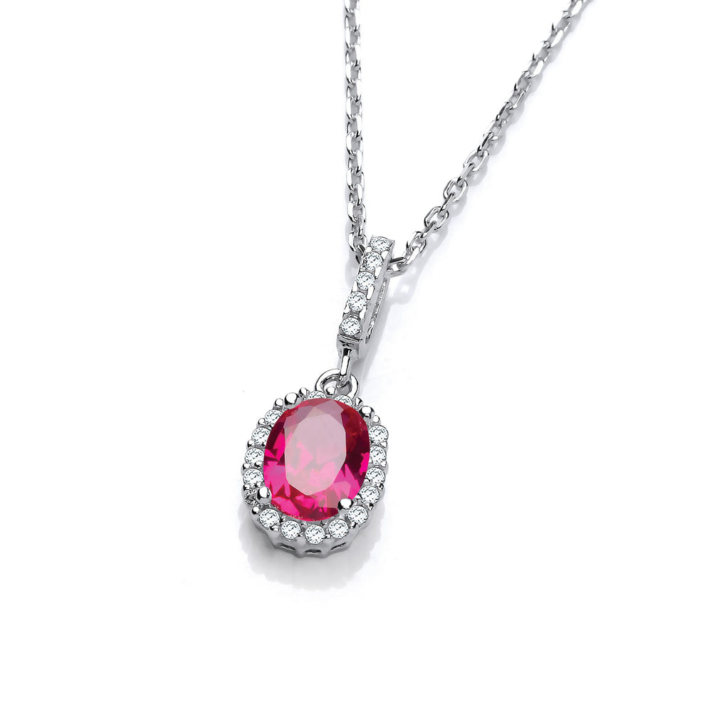 Oval Red Cubic Zirconia Drop Pendant with 18" Chain