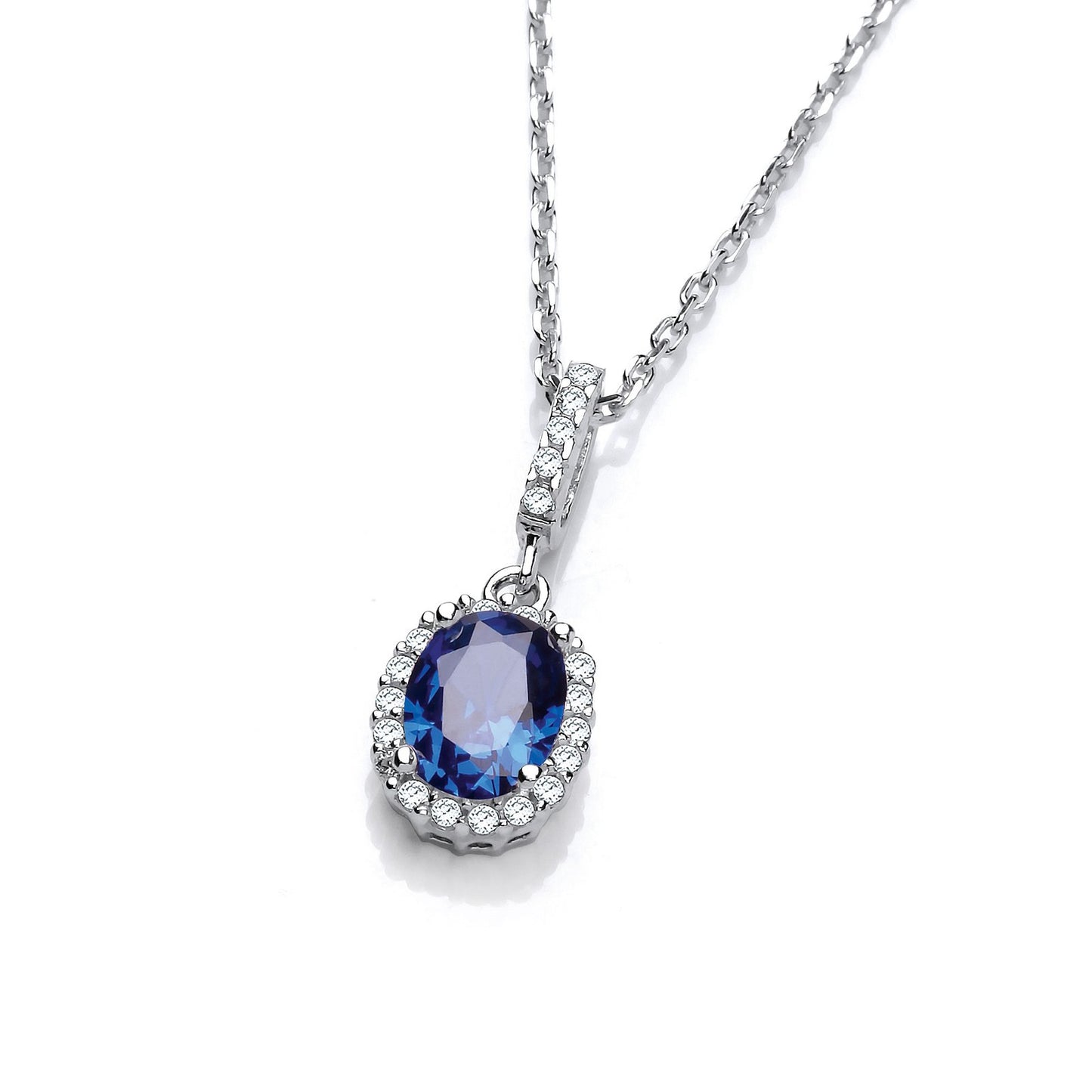 Oval Blue Cubic Zirconia Drop Pendant with 18" Chain - Fine Necklace - Certified Authentic – Luxury Jewellery by Imper