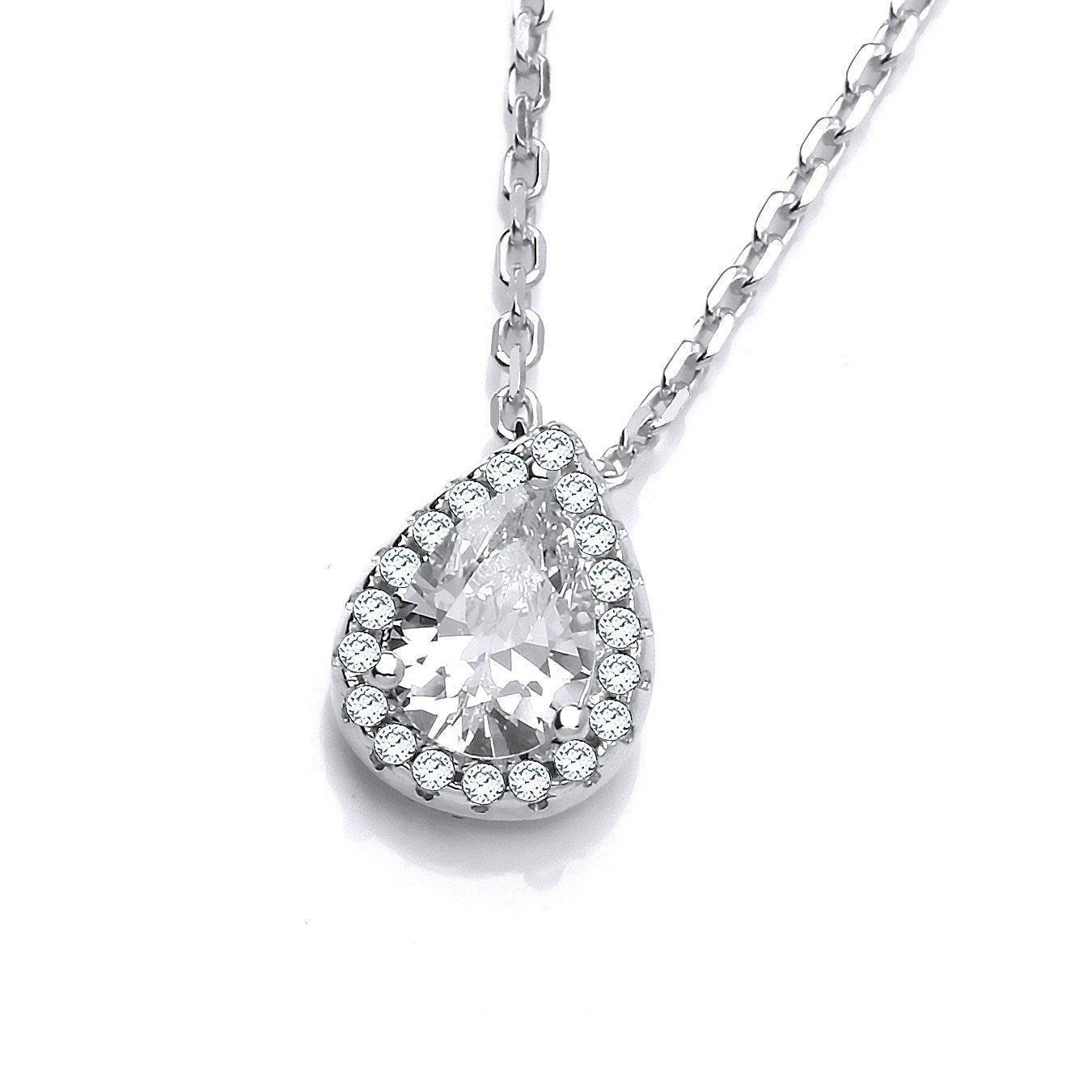 Teardrop Clear Cubic Zirconia Pendant with 18" Chain - Fine Necklace - Certified Authentic – Luxury Jewellery by Imper