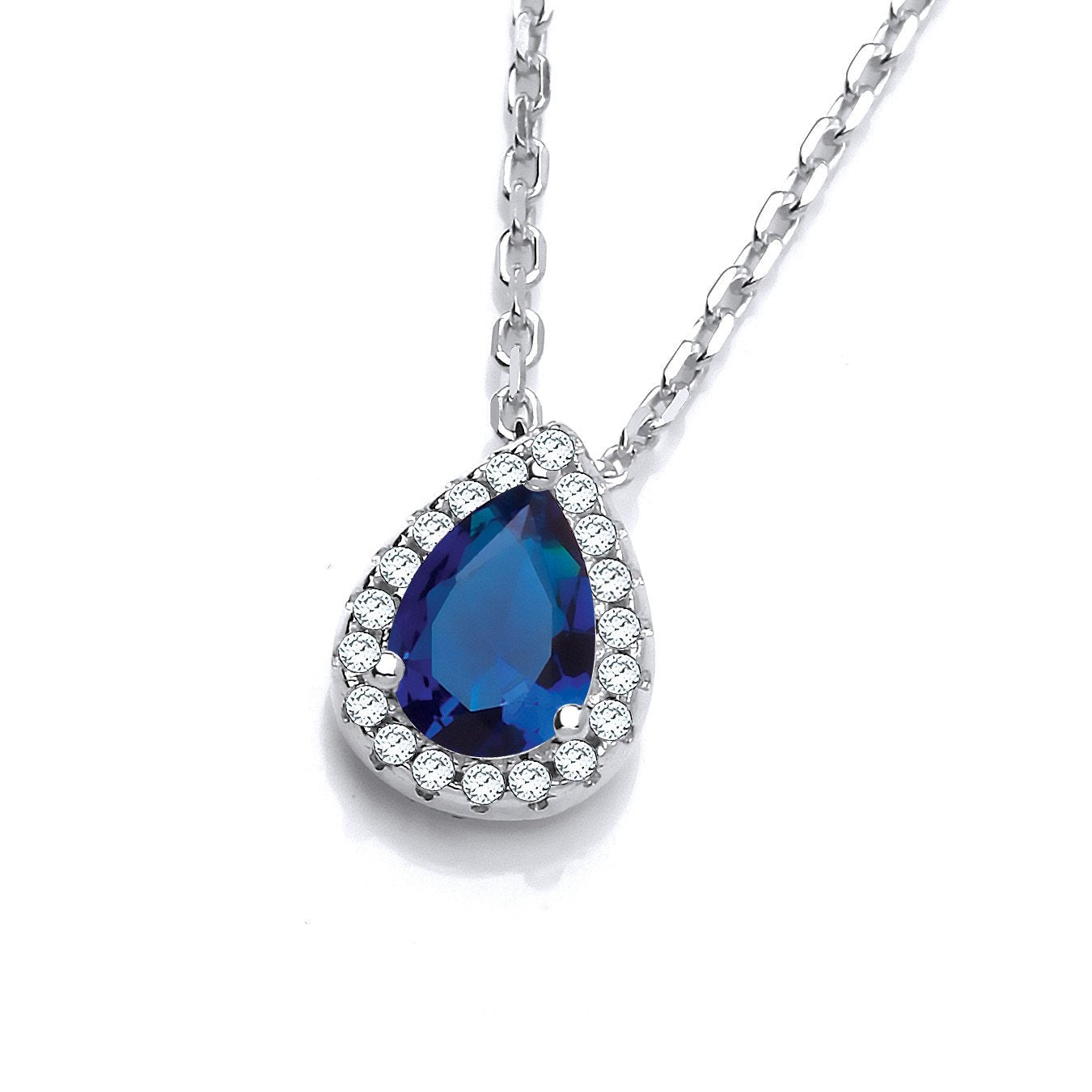 Teardrop Blue Cubic Zirconia Pendant with 18" Chain - Fine Necklace - Certified Authentic – Luxury Jewellery by Imperi