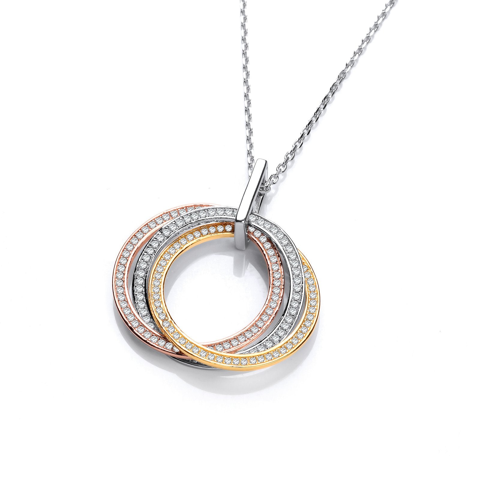 Silver, Yellow & Rose Gold Plated Cubic Zirconia Pendant with 18" Chain - Fine Necklace – Luxury Jewellery by Imperial