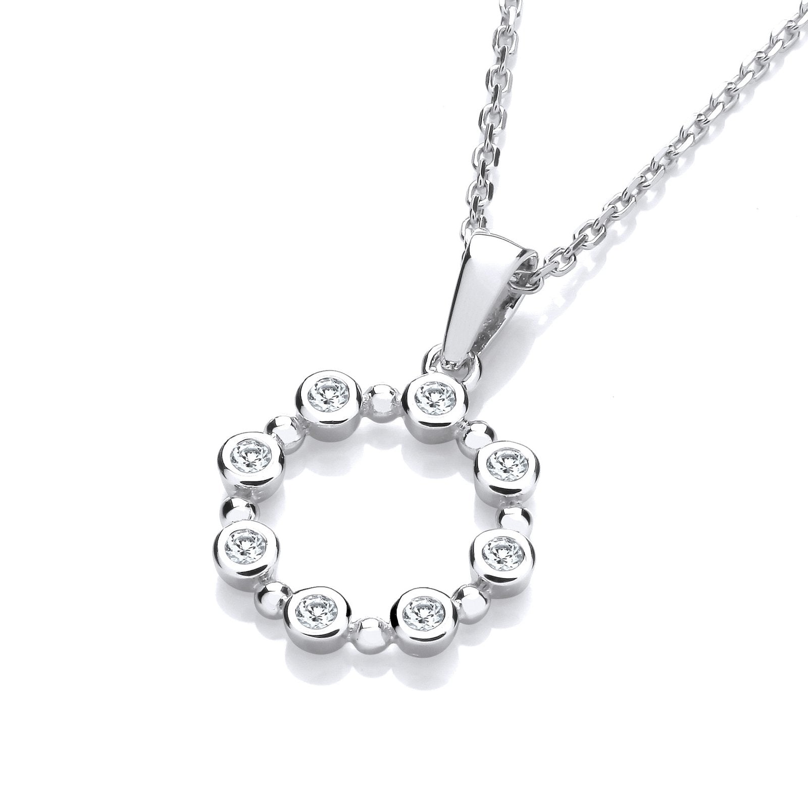 Silver Rubover Cubic Zirconias Circle Pendant with Chain - Fine Necklace - Certified Authenti – Luxury Jewellery by Im