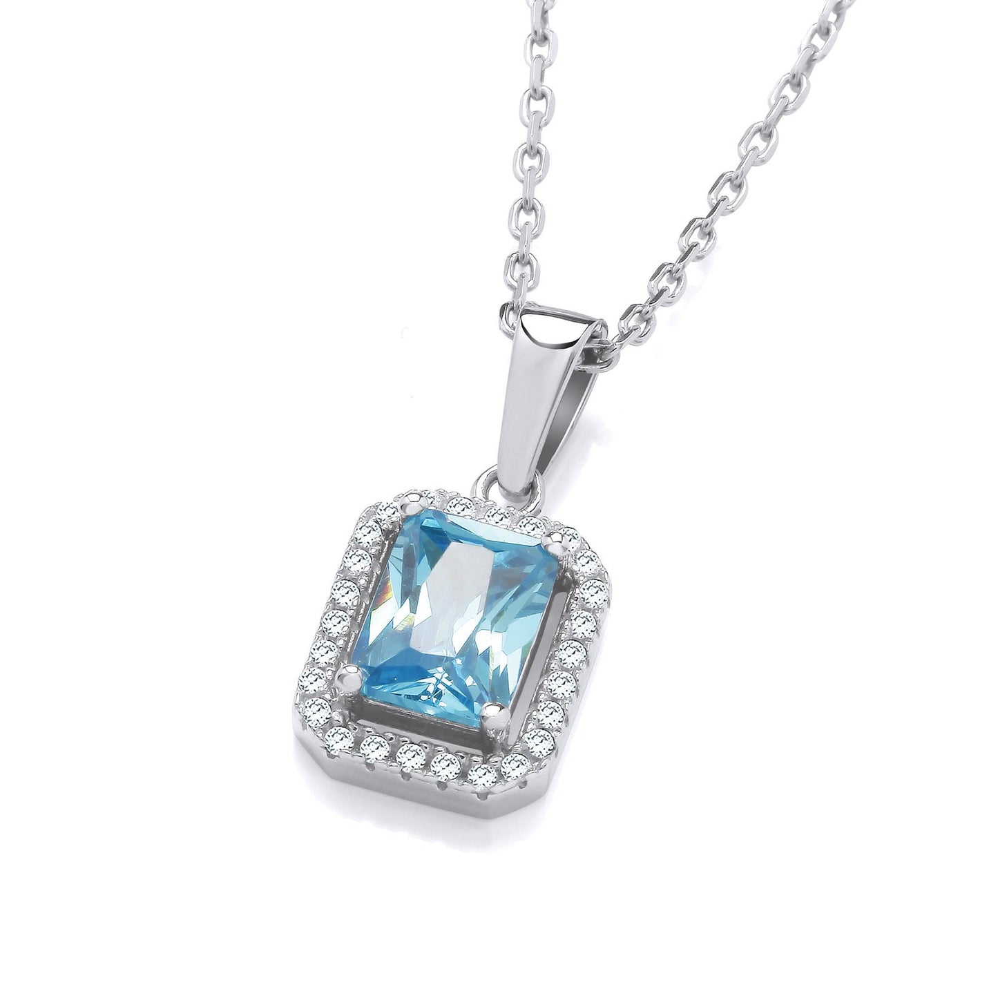 Silver Blue Cubic Zirconias Halo Stud Pendant with Chain - Fine Necklace - Certified Authenti – Luxury Jewellery by Im