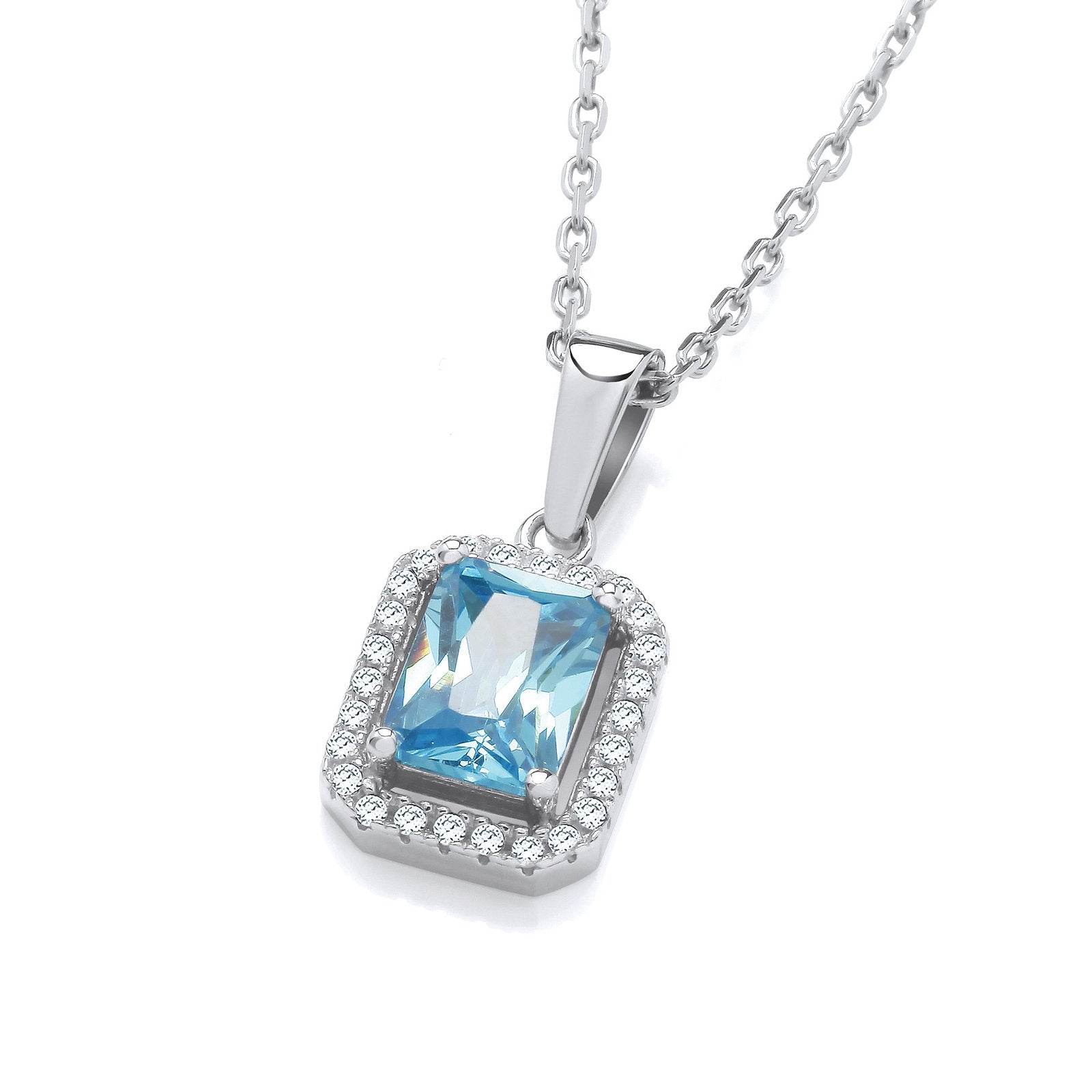 Silver Blue Cubic Zirconias Halo Stud Pendant with Chain - Fine Necklace - Certified Authenti – Luxury Jewellery by Im