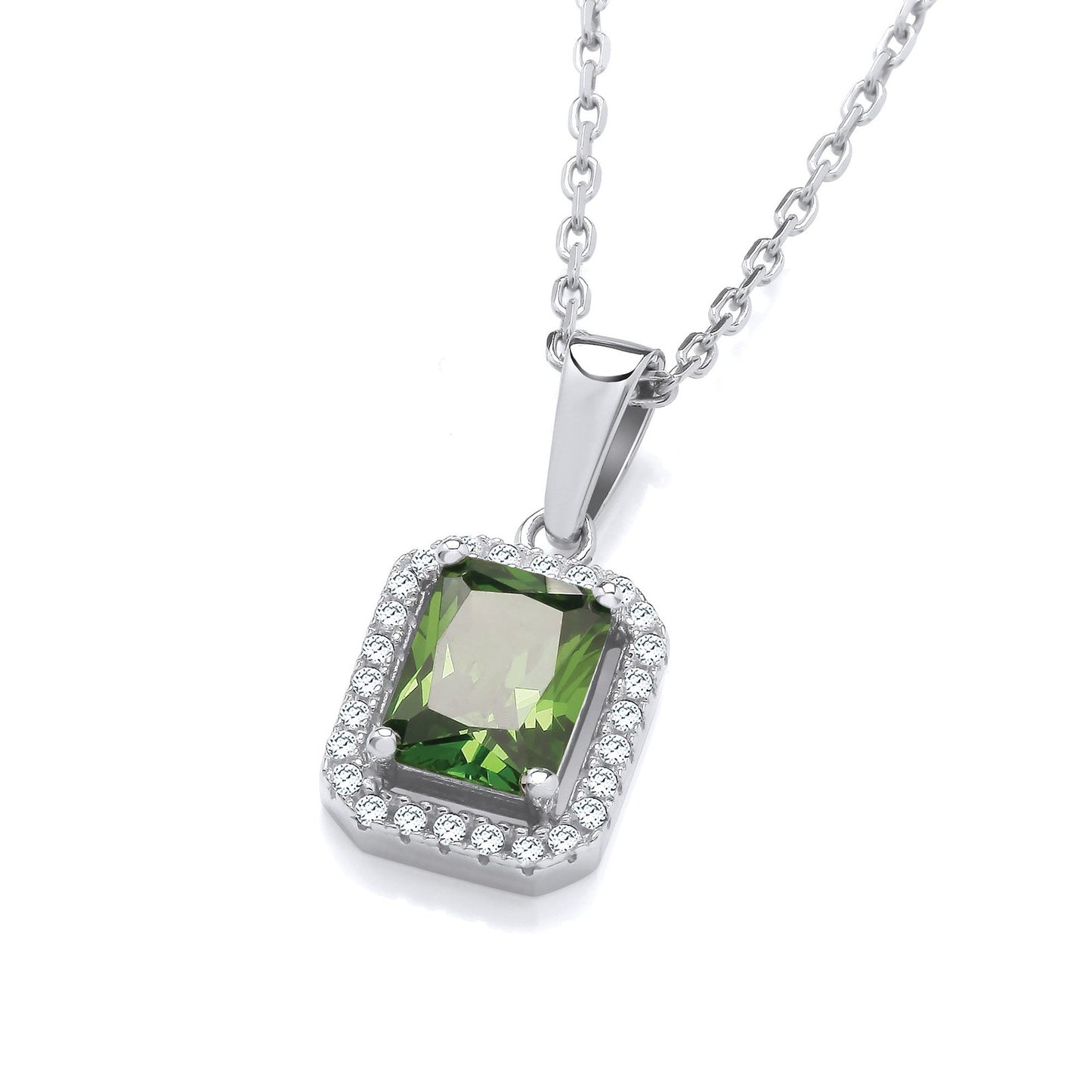 Silver Green Cubic Zirconias Halo Stud Pendant with Chain - Fine Necklace - Certified Authent – Luxury Jewellery by Im