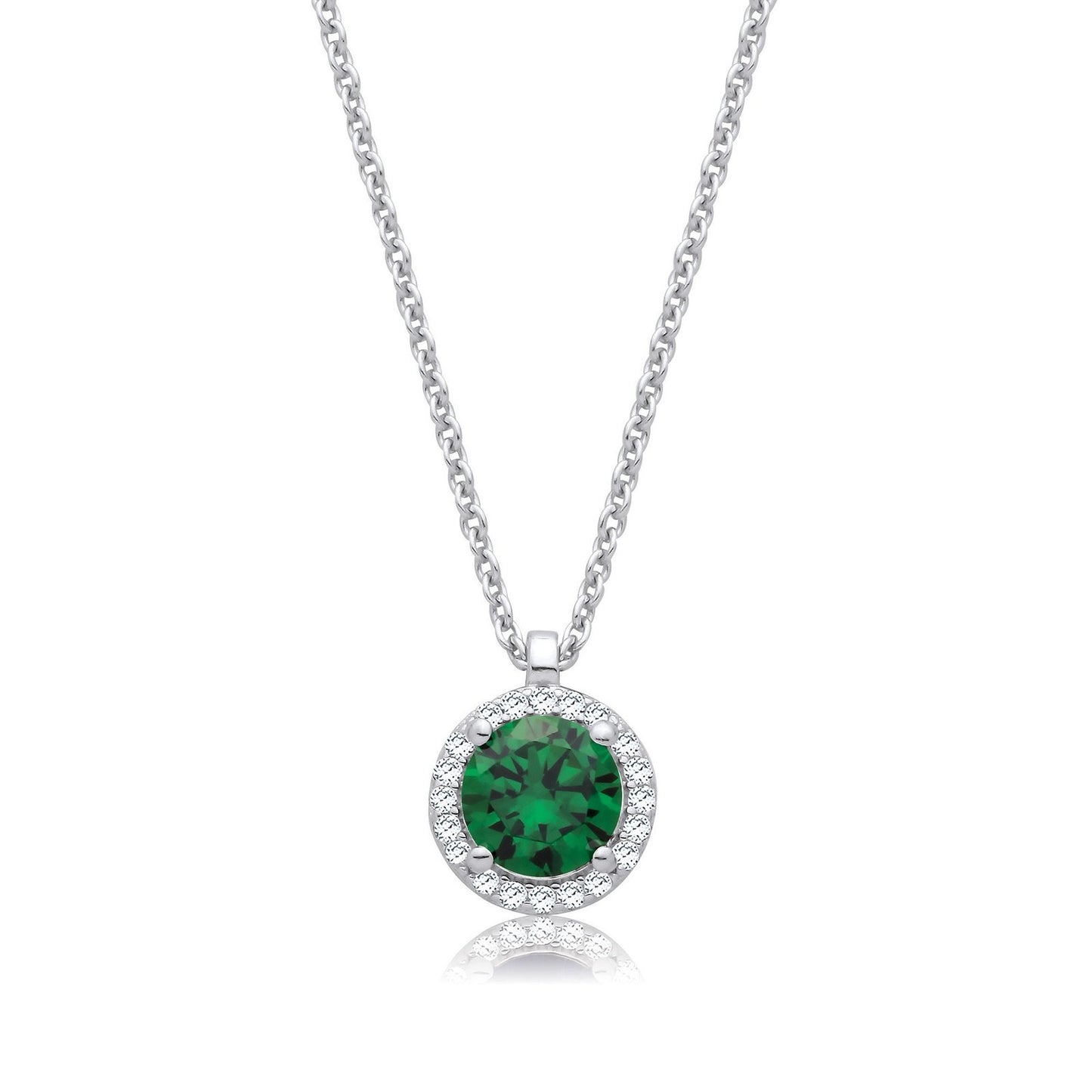 Emerald Green and Clear Cubic Zirconias Halo Pendant with Chain - Fine Necklace - Certified A – Luxury Jewellery by Im