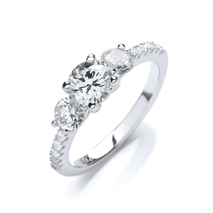 Micro Pave' Trilogy Ring & Cubic Zirconia on Shoulder