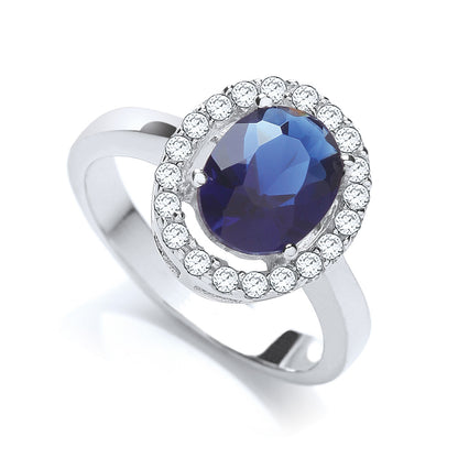 Blue Oval Cubic Zirconia Cluster Ring – product view