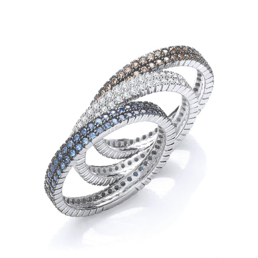 Micro Pave' 3 Band Ring (White, Sapphire & Champagne) - Fine Ring - Certified Authentic – Luxury Jewellery by Imperial