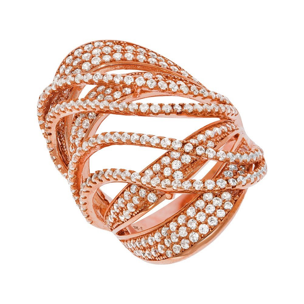 Micro Pave Rose Coated Fancy Silver Cubic Zirconia Ring - Fine Ring - Certified Authentic – Luxury Jewellery by Imperi