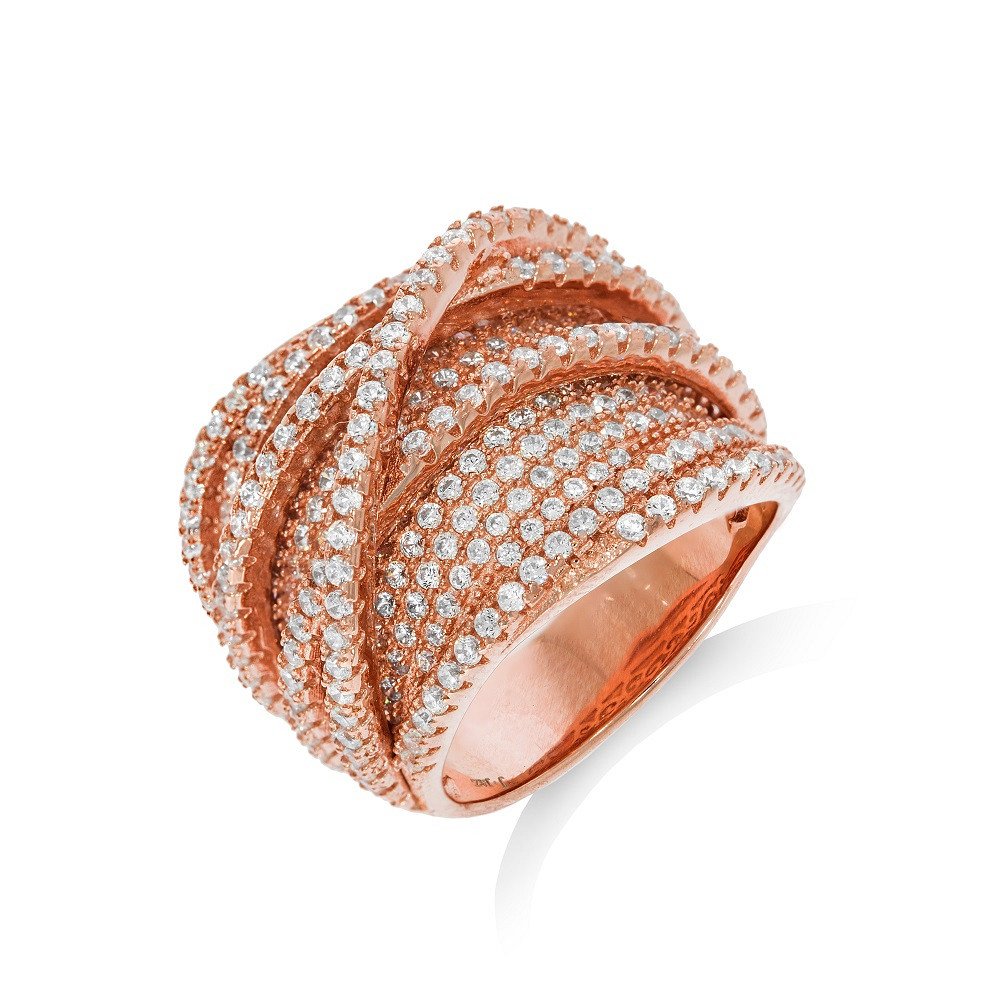 Micro Pave Rose Coated Fancy Silver Cubic Zirconia Ring - Fine Ring - Certified Authentic – Luxury Jewellery by Imperi