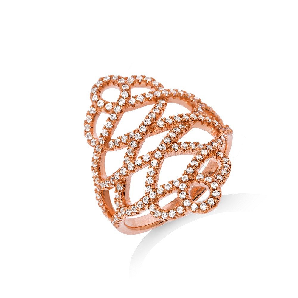 Micro Pave Rose Coated Fancy Silver Cubic Zirconia Ring - Fine Ring - Certified Authentic – Luxury Jewellery by Imperi