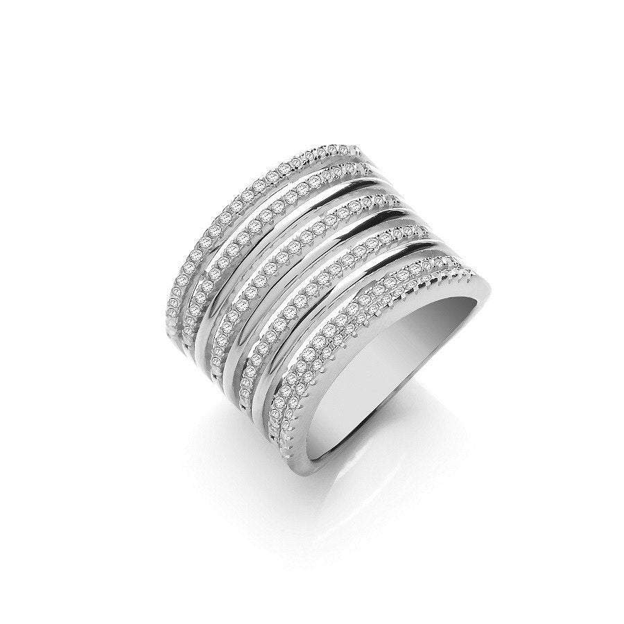 Micro Pave 9 Rows, Silver Ladies Ring - Fine Ring - Certified Authentic - Swiss Made – Luxury Jewellery by Imperial Ti
