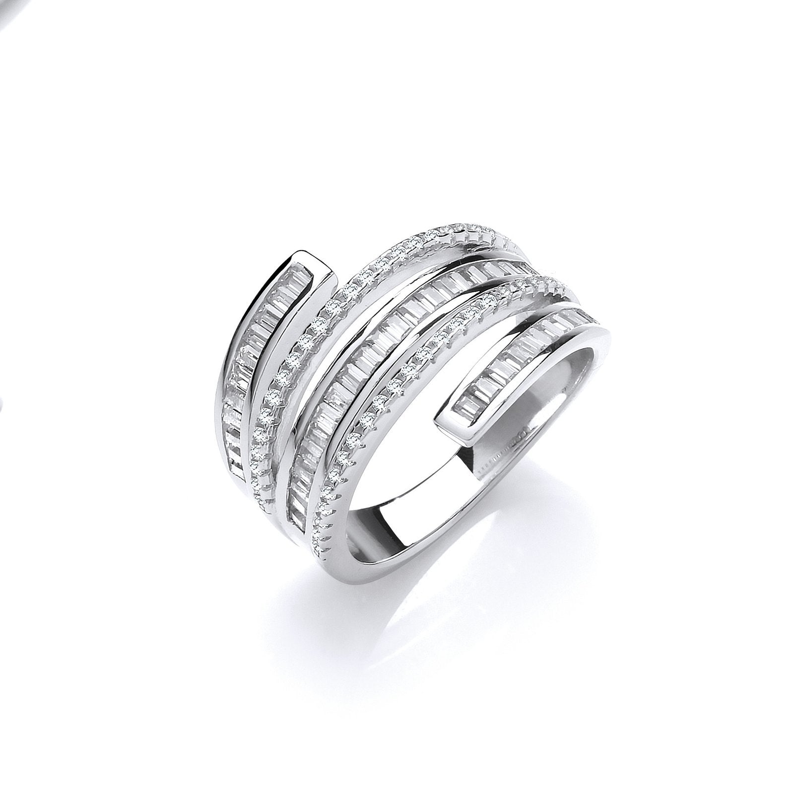 Silver 5-Layer Baguette & Round Cubic Zirconia's Ring - Fine Ring - Certified Authentic – Luxury Jewellery by Imperial