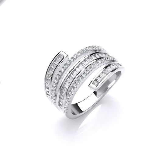 Silver 5-Layer Baguette & Round Cubic Zirconia's Ring - Fine Ring - Certified Authentic – Luxury Jewellery by Imperial