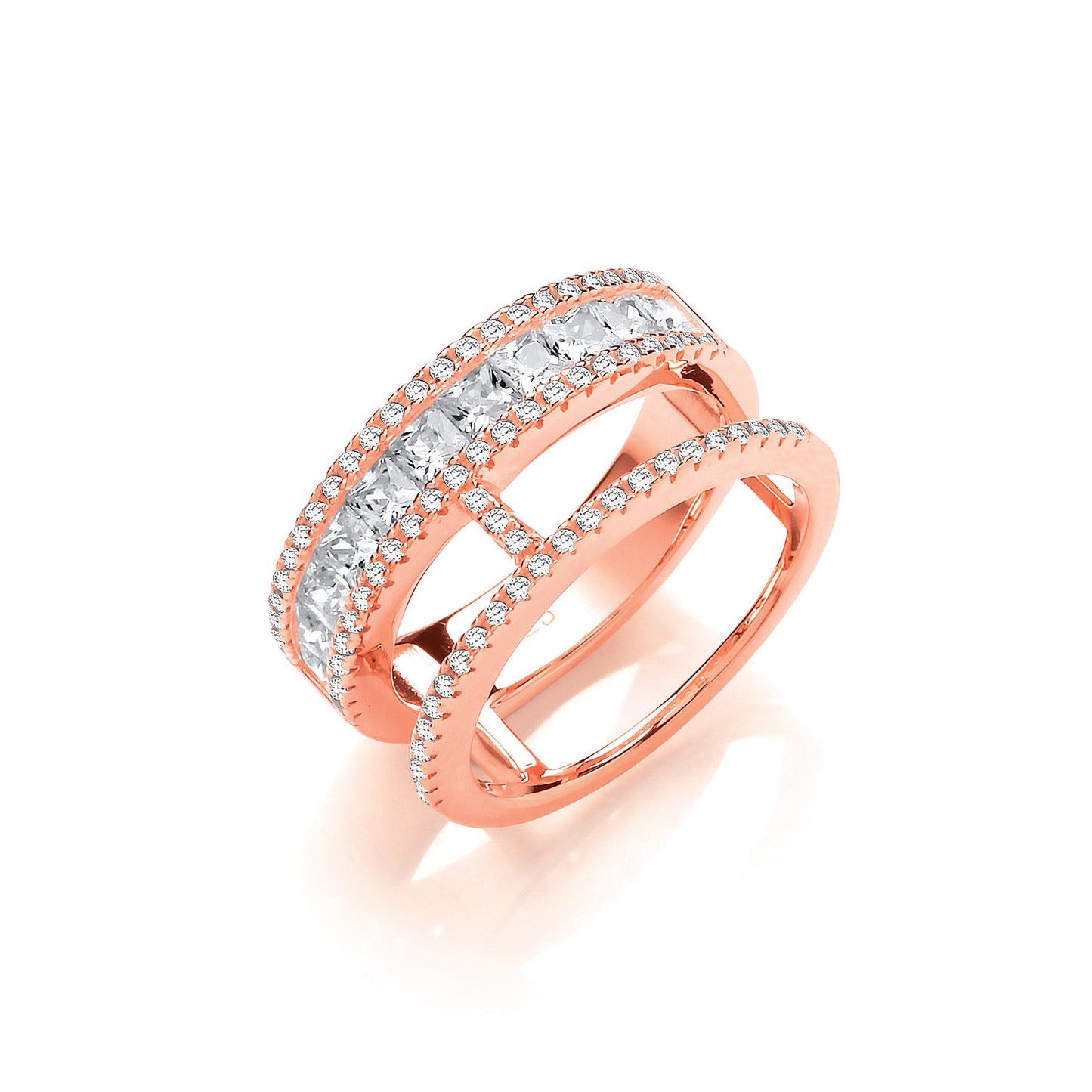 Princess Cut and Round Pave Cubic Zirconia Rose Gold Plated Silver Ring - Fine Ring – Luxury Jewellery by Imperial Tim