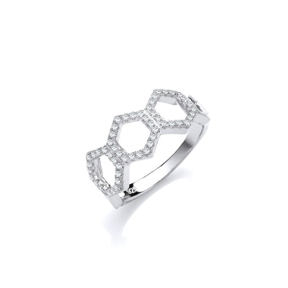 Honeycomb Style Micro Pave Cubic Zirconia Silver Ring – product view