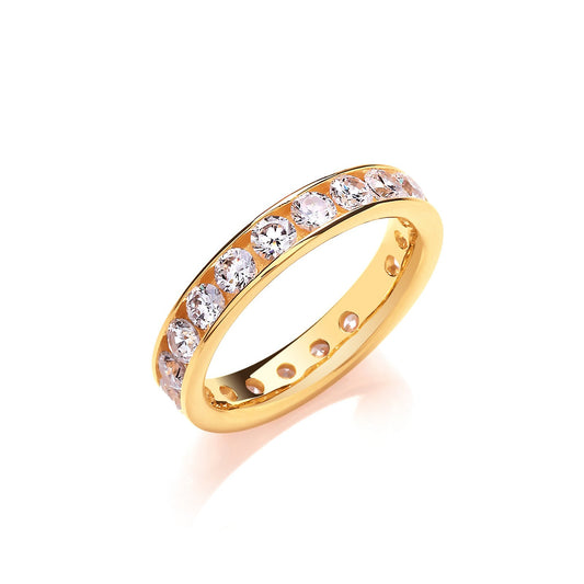 4mm Full Et Rd/bril. Cubic Zirconia Yellow Gold Plated Silver Ring