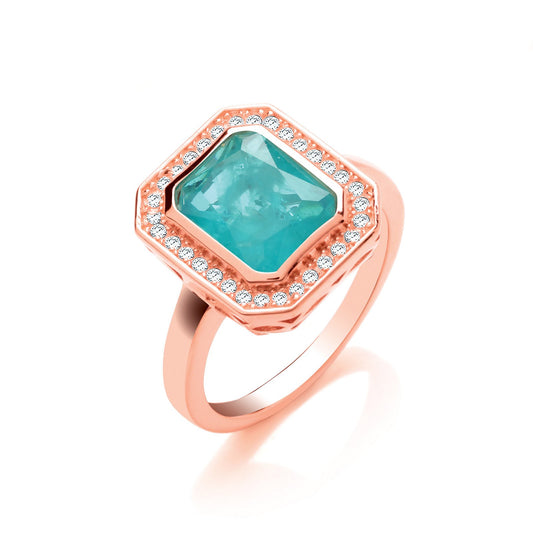 Green Natural Stone & Glass Emerald Cut Rose Gold Plated Silver Ring - Fine Ring - Certified – Luxury Jewellery by Imp