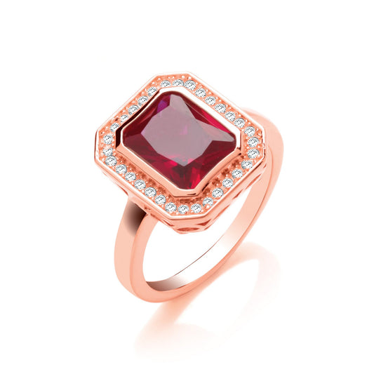 Red Corundum Emerald Cut Rose Gold Plated Silver Ring - Fine Ring - Certified Authentic – Luxury Jewellery by Imperial