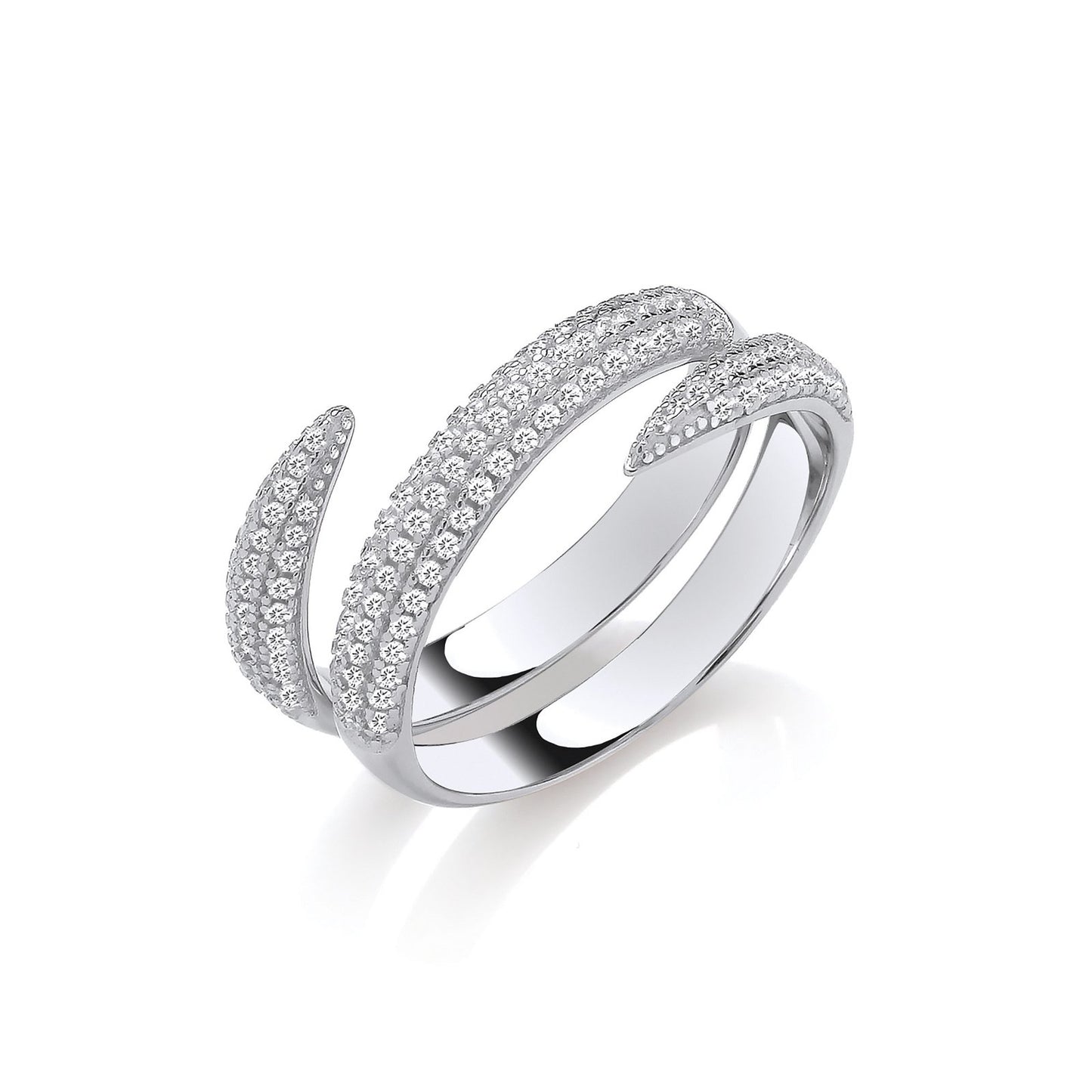 Cross-Over Two Bands Cubic Zirconias Silver Ring - Fine Ring - Certified Authentic - Swiss Ma – Luxury Jewellery by Im