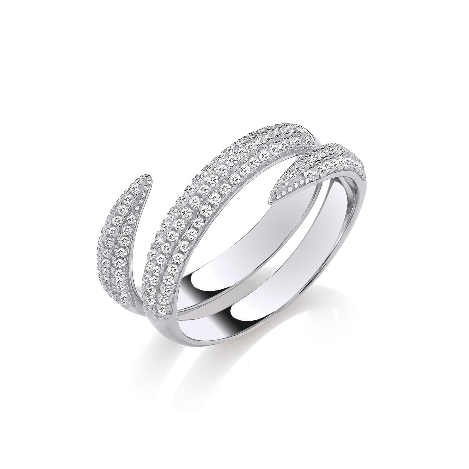 Cross-Over Two Bands Cubic Zirconias Silver Ring - Fine Ring - Certified Authentic - Swiss Ma – Luxury Jewellery by Im