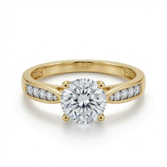9ct Yellow Gold 1.00ct Lab Diamond & 0.14ct Diamond Wed-Fit Round Brilliant Cut Engagement Ring