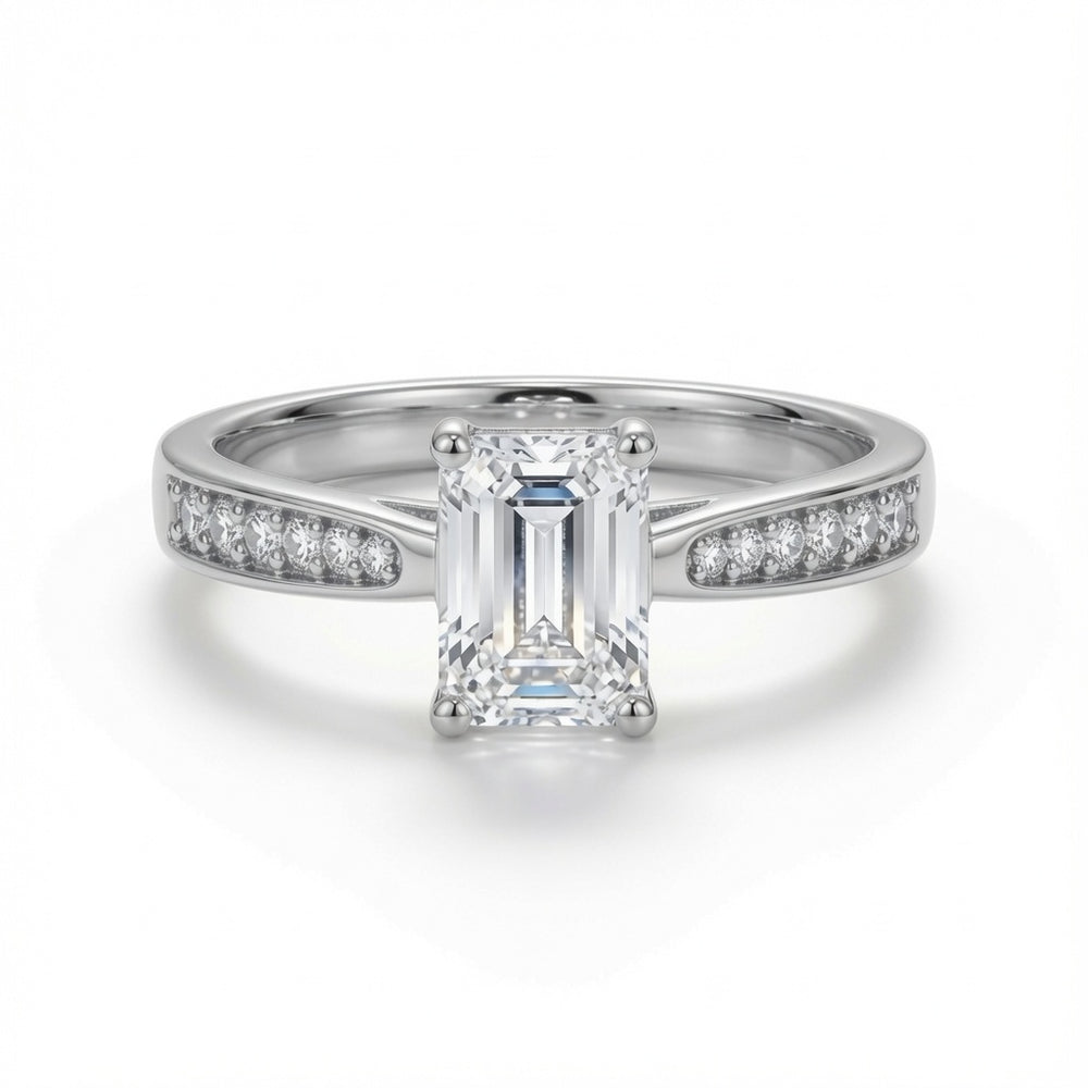 9 Karat Weißgold 1,00 Karat Labor-Diamant & 0,14 Karat Diamant Wed-Fit Smaragdschliff Verlobungsring