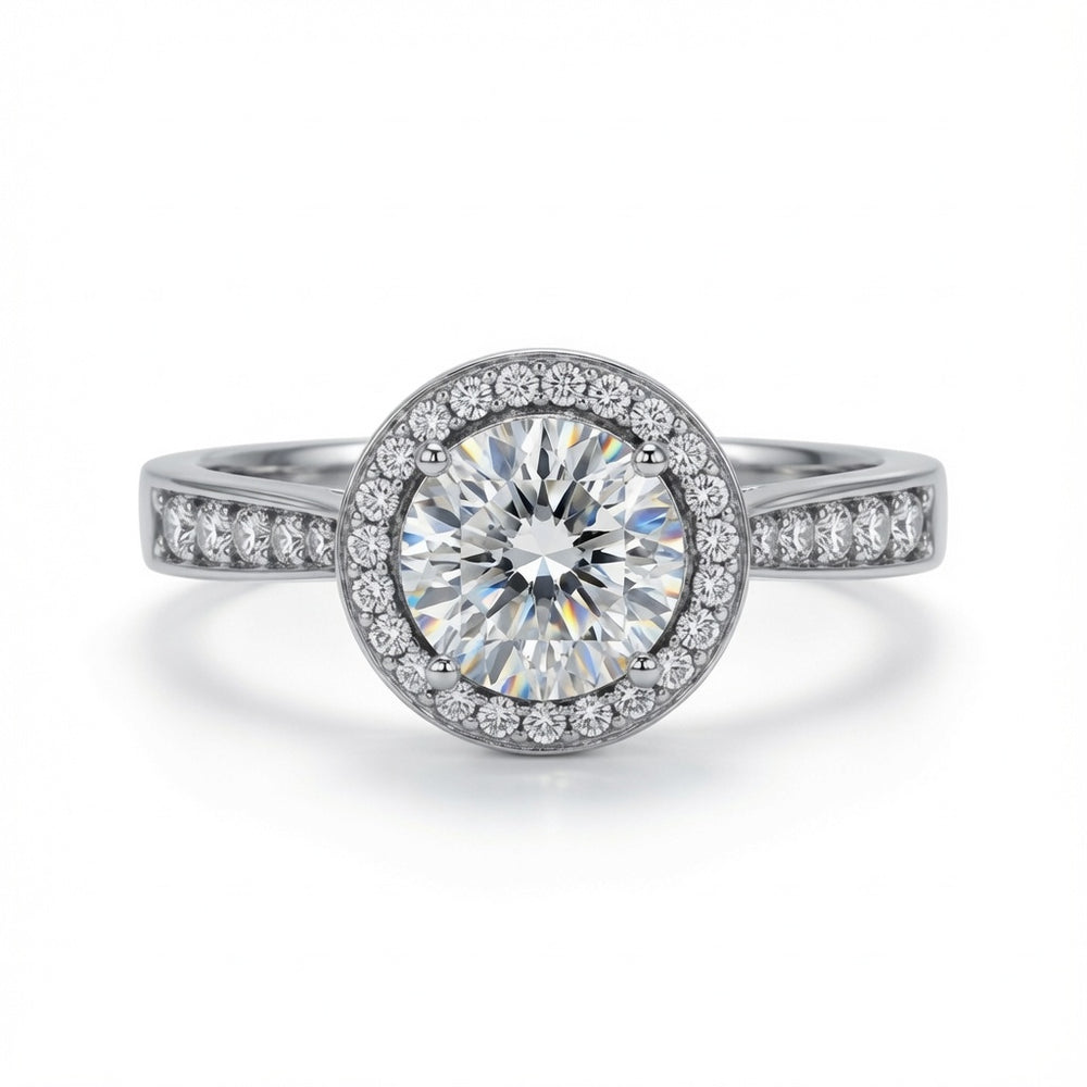9 Karat Weißgold 1,00 Karat Labor-Diamant & 0,23 Karat Diamant Wed-Fit Rund Halo Ring
