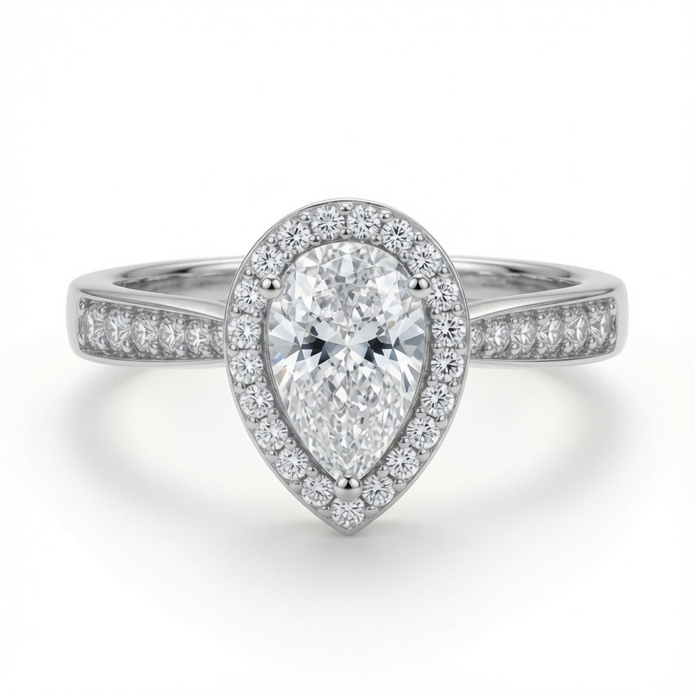 9ct White Gold 1.00ct Lab Diamond & 0.24ct Diamond Wed-Fit Pear Halo Ring