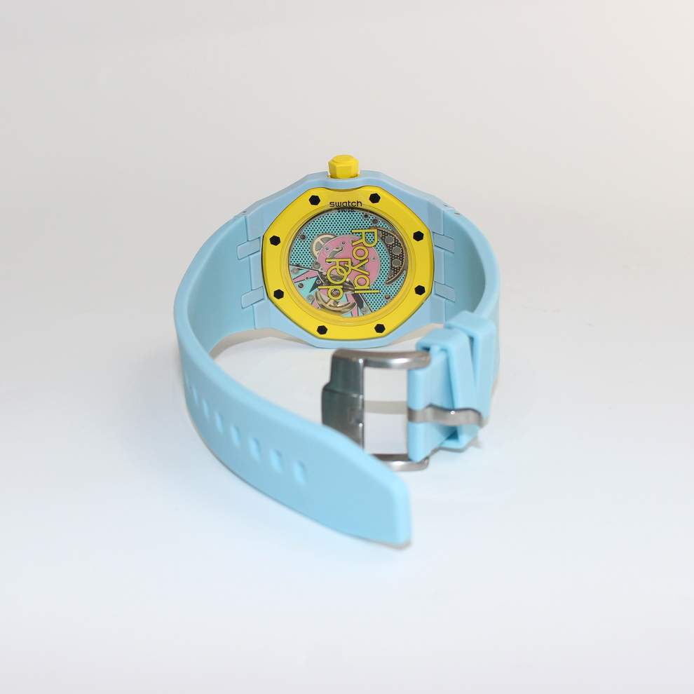 AP Swatch Royal Pop OTG ROZ Bio-Keramik Taschenuhr SSX03J100N Audemars Piguet Kollaboration Neu Ungetragen