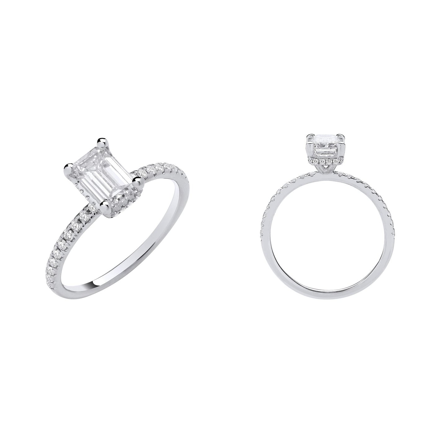 18ct White Gold 1.23ctw Emerald Cut Lab Grown Hidden Halo  Diamond Ring Igi Certified