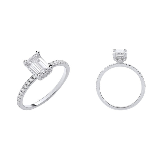 18ct White Gold 1.23ctw Emerald Cut Lab Grown Hidden Halo  Diamond Ring Igi Certified