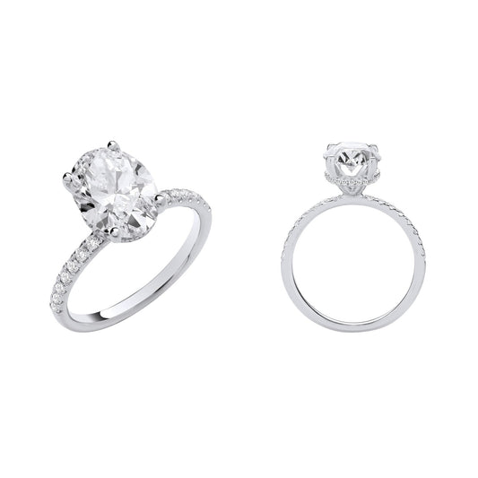18ct White Gold 3.28ctw Oval Lab Grown Hidden Halo Diamond Ring Igi Certified