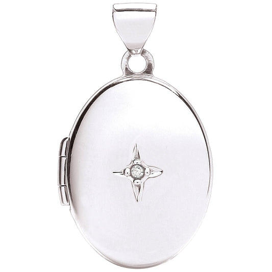 White Gold Oval Locket With Diamond