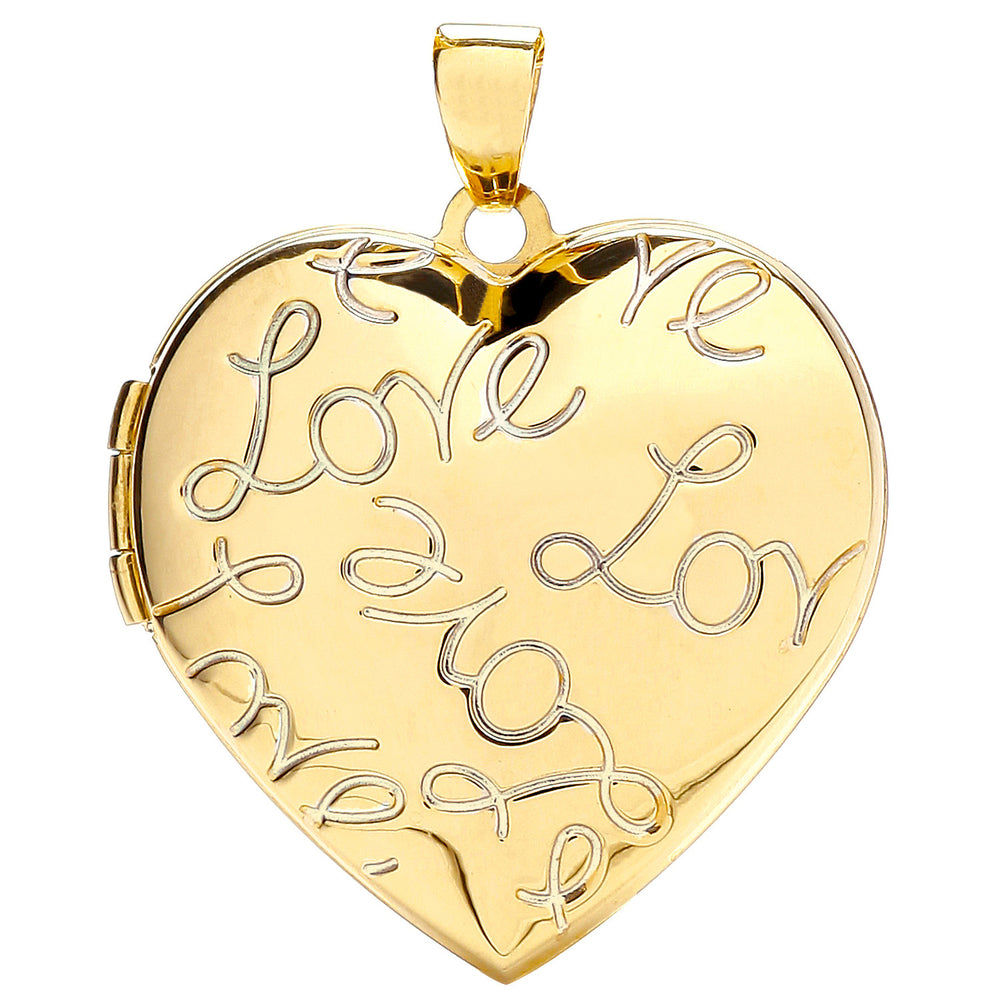 Yellow Gold Heart Shape Locket with Love engraved