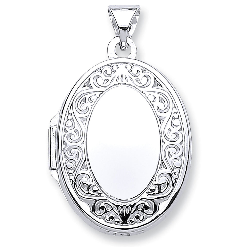 White Gold Oval Shape Locket with edge design