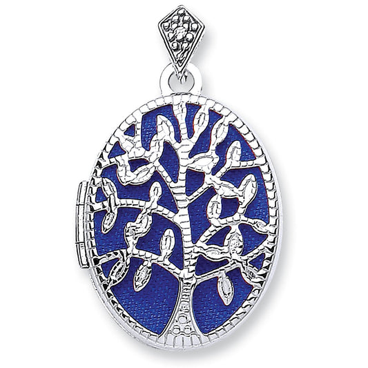 White Gold Oval Tree Design Locket
