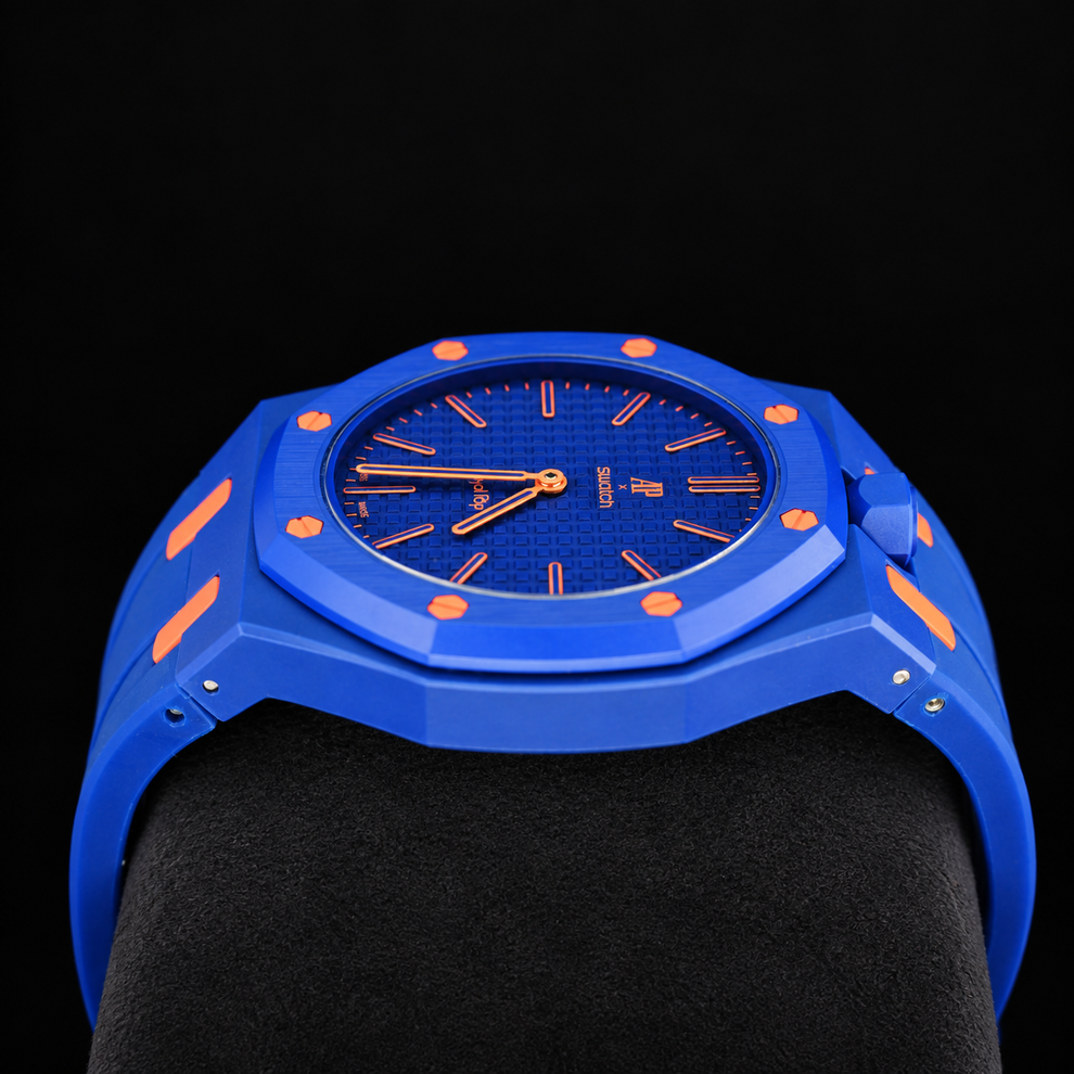 AP Swatch Royal Pop ORENJI HACHI Bio-ceramic Pocket Watch SSX03L103N side view