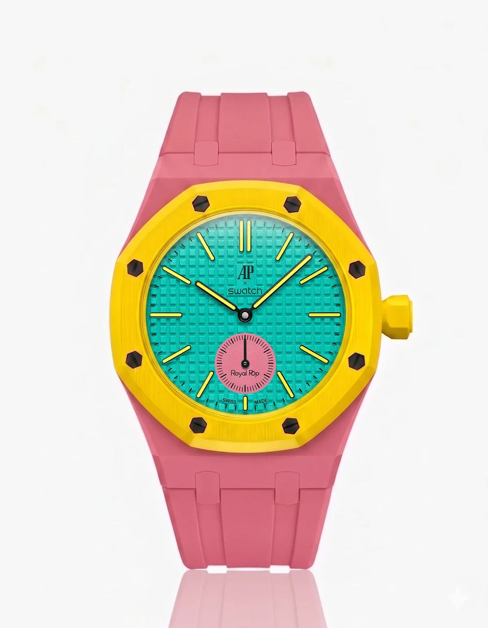 AP Swatch Royal Pop OTG ROZ Bio-Keramik Taschenuhr SSX03J100N Audemars Piguet Kollaboration Neu Ungetragen