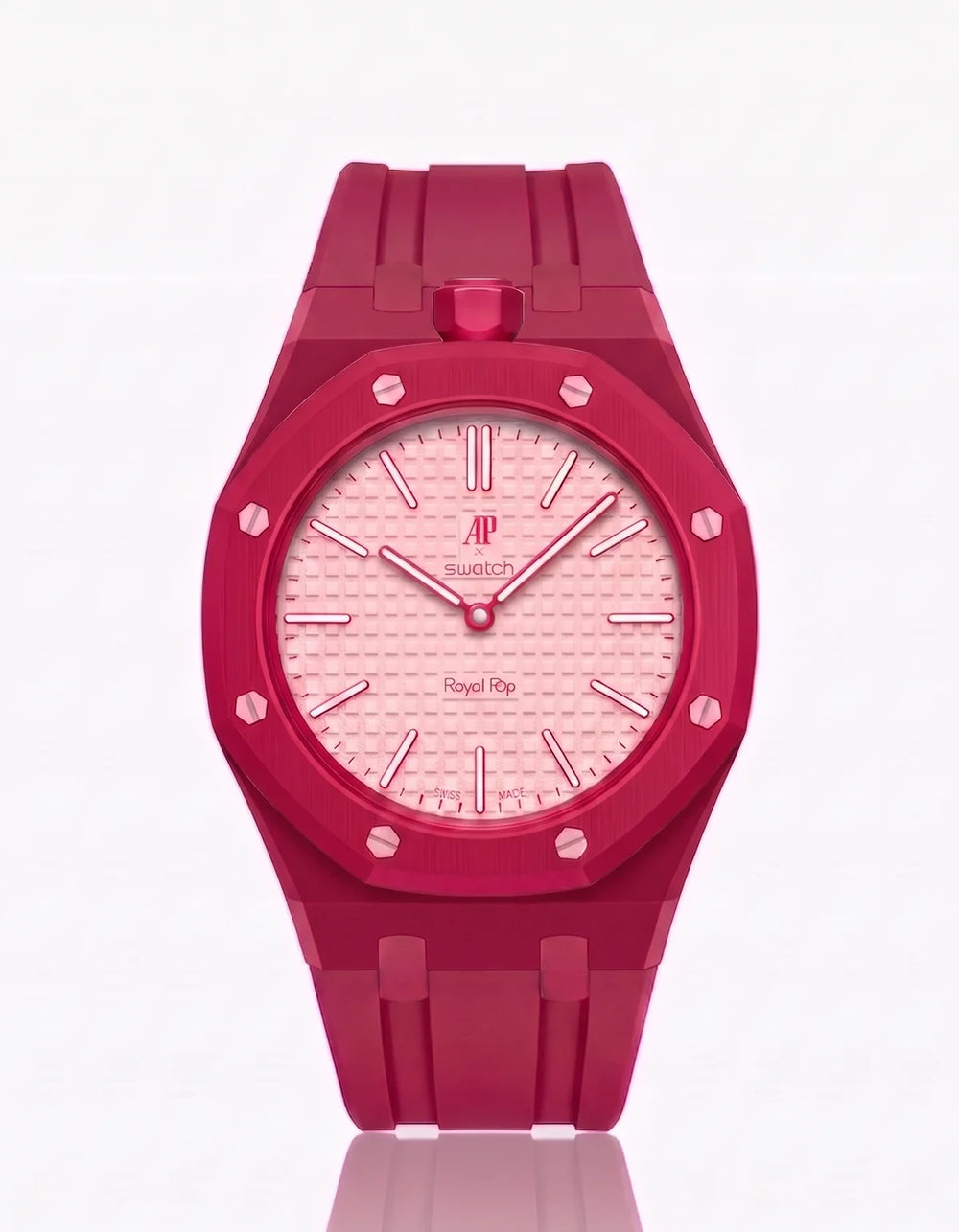 AP Swatch Royal Pop OTTO ROSSO Pink Red Pocket Watch Bio-Ceramic SSX03R100N Audemars Piguet Collaboration New Unworn