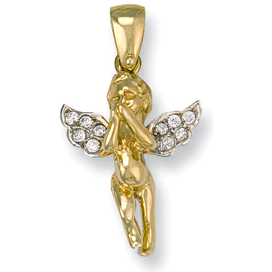 Yellow Gold Cubic Zirconia Cherub Pendant