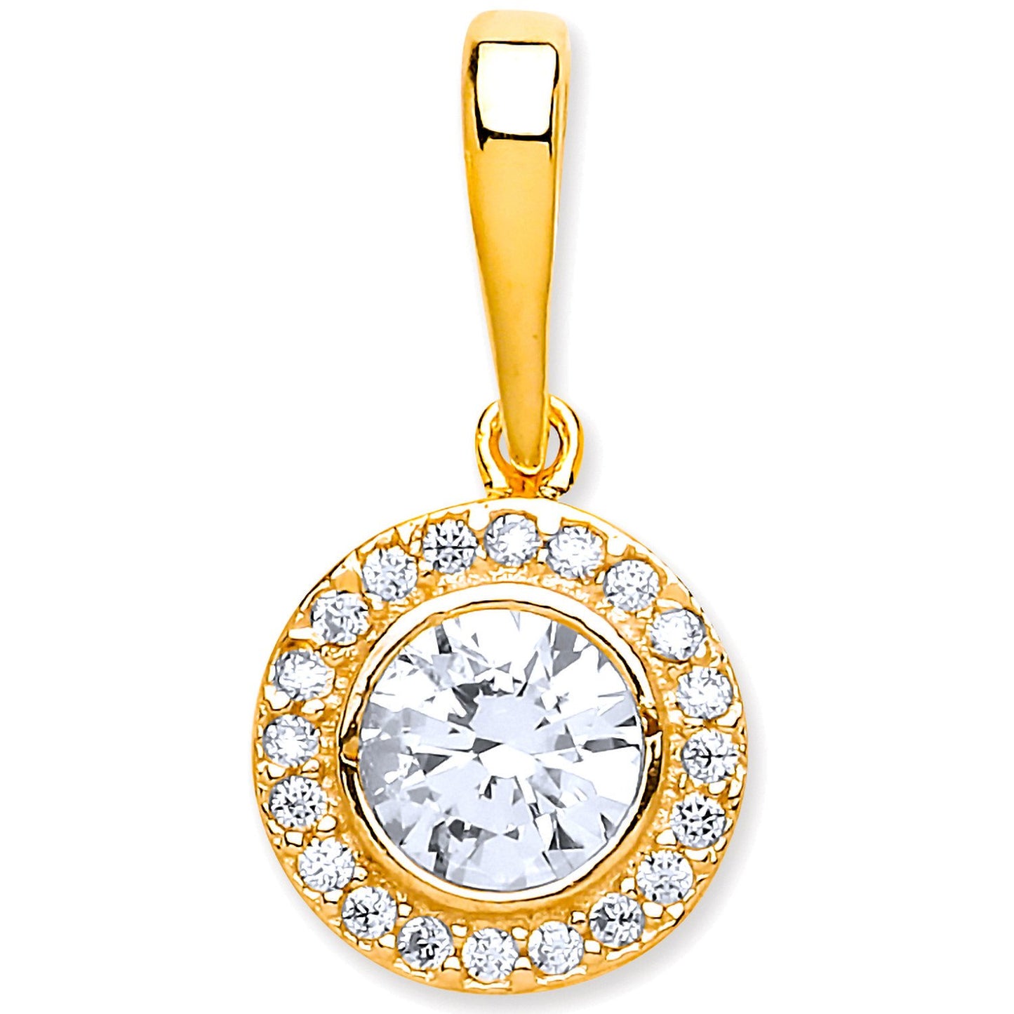 Yellow Gold Halo Style Cubic Zirconia Pendant