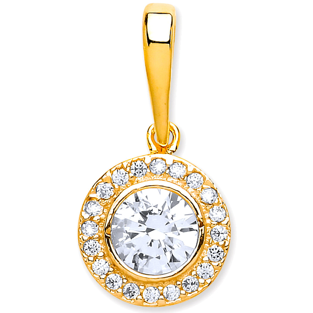 Yellow Gold Halo Style Cubic Zirconia Pendant