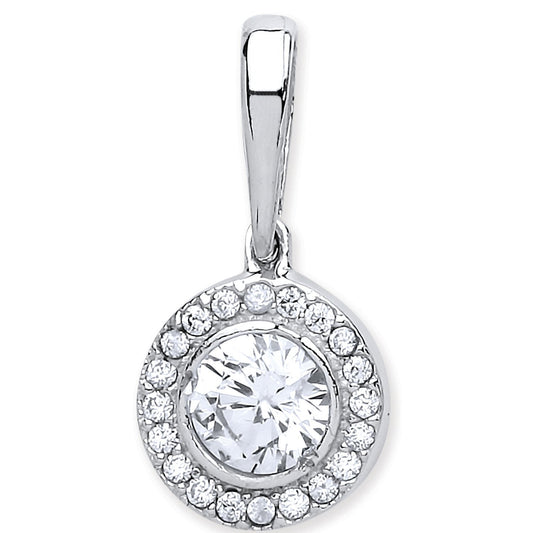 White Gold Halo Style Cubic Zirconia Pendant