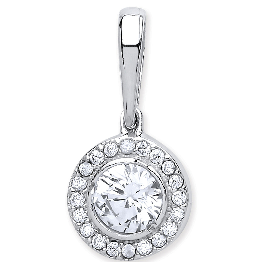 White Gold Halo Style Cubic Zirconia Pendant