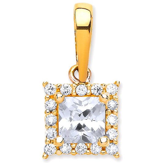 Yellow Gold Princess Cut Cubic Zirconia Centre Pendant