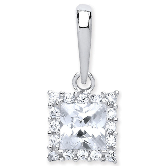 White Gold Princess Cut Cubic Zirconia Centre Pendant